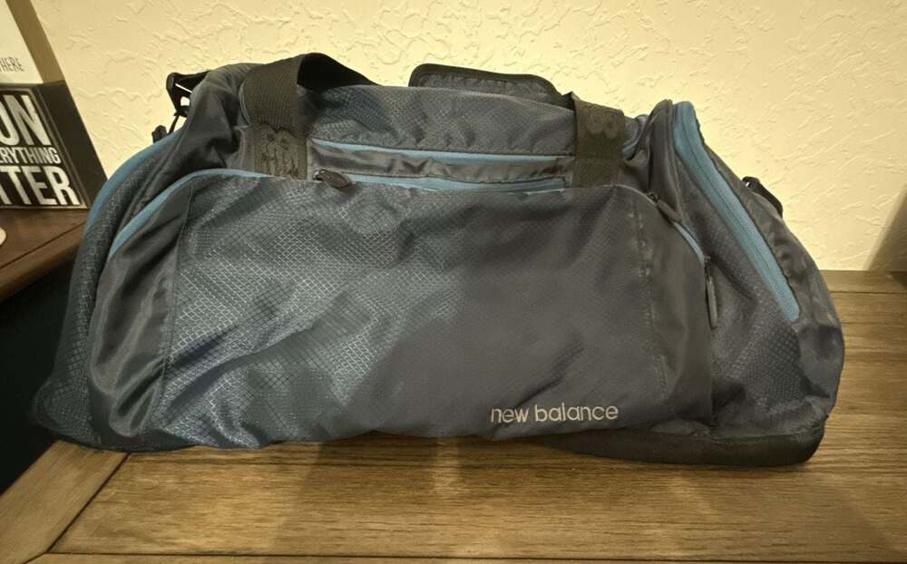 New Balance Gray Blue Sport Duffle Bag Gym Travel Bag